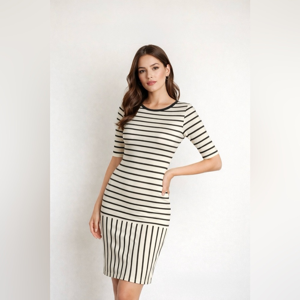 LuLaRoe Dark Gray and White Striped Mini Dress